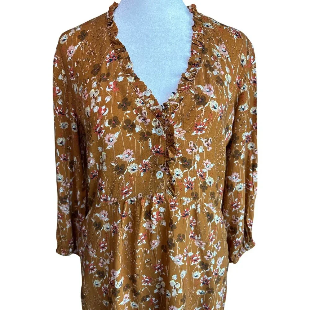 Naja Lauf Dress Size S/M Sheath Mustard Floral‎ Print Lagonlook Copenhagen